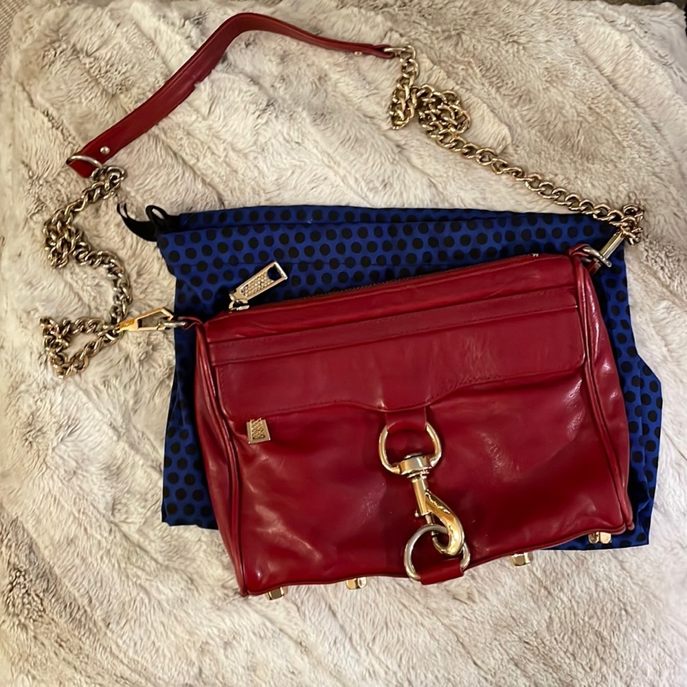 Rebecca Minkoff Mini MAC crossbody handbag burgundy gold hardware